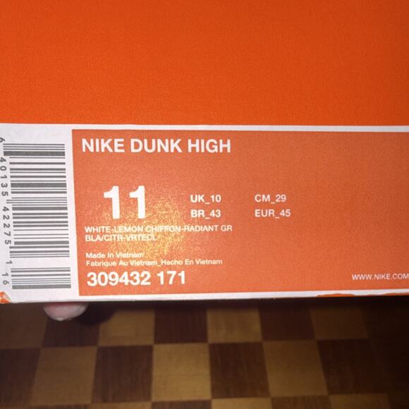 Nike Dunk High White Lemon Chiffon Radiant Green Men\'s 11M